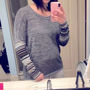 BKE gray long sleeve top with striped sleeves Size S